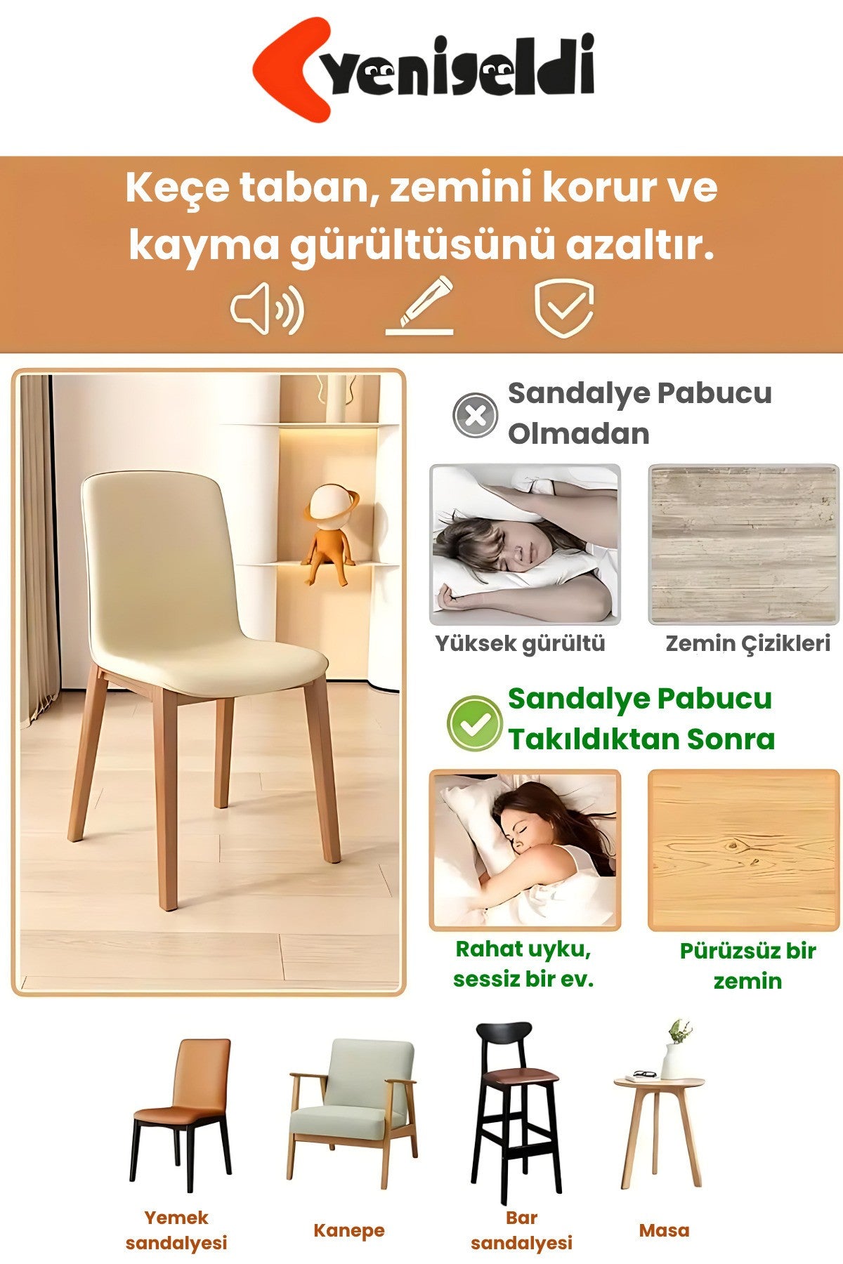 12 Adet Kare Sandalye Papucu (T:3,3cm U:3,3cm) Şeffaf Silikon İnce Keçeli Sandalye Pabucu