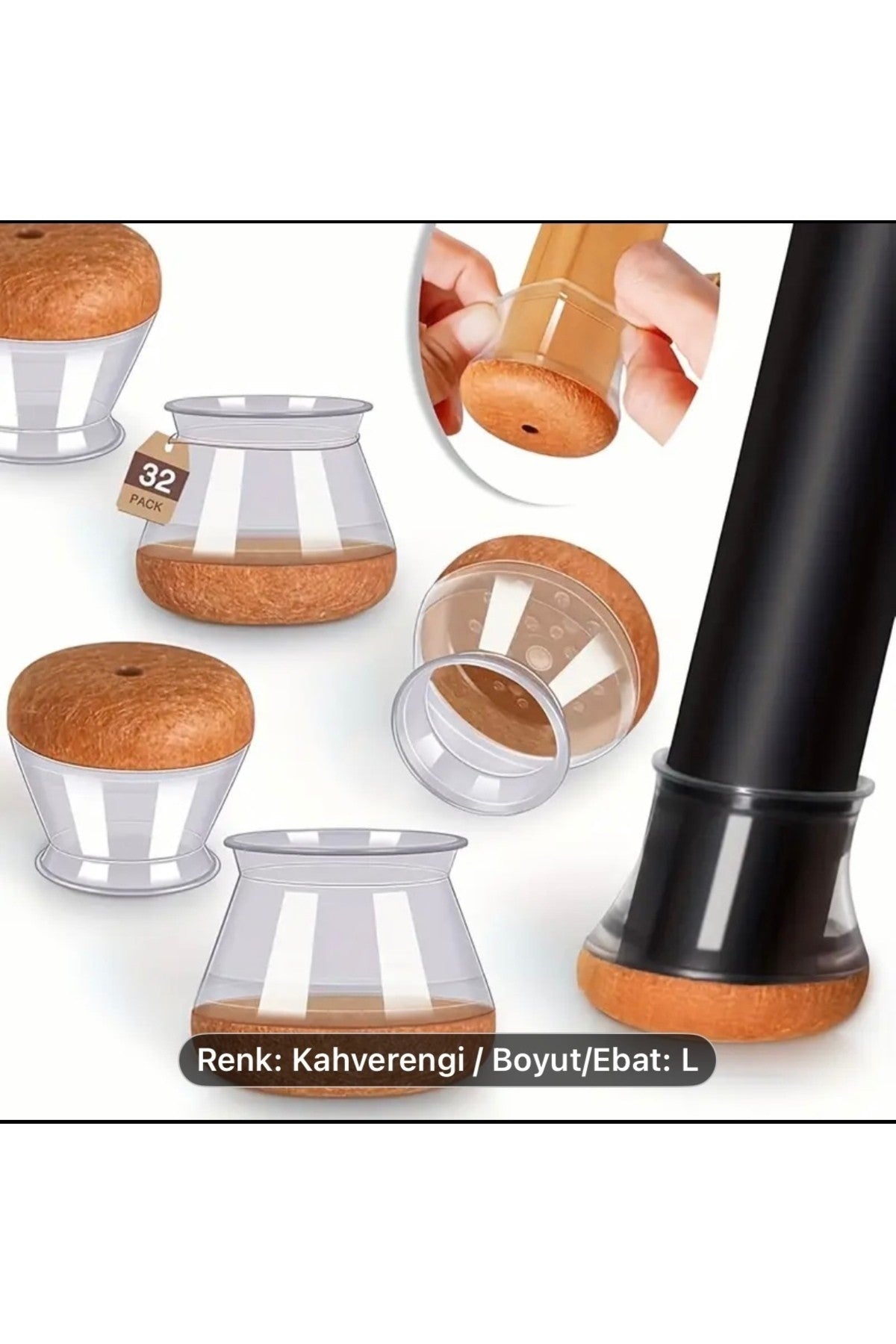 32 Adet Yuvarlak Sandalye Pabucu (T:2,4cm U:3,0cm) Şeffaf Silikon Kalın Keçeli Sandalye Pabucu