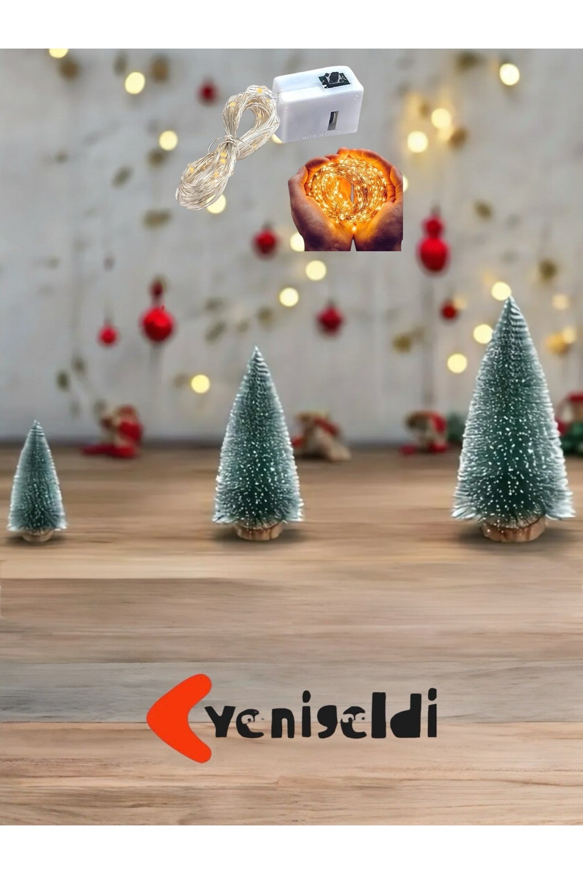 LED Peri Gün Işığı + 3’lü Yılbaşı Ağacı Seti ( Karışık Renk ) Mini Çam Ağaçları