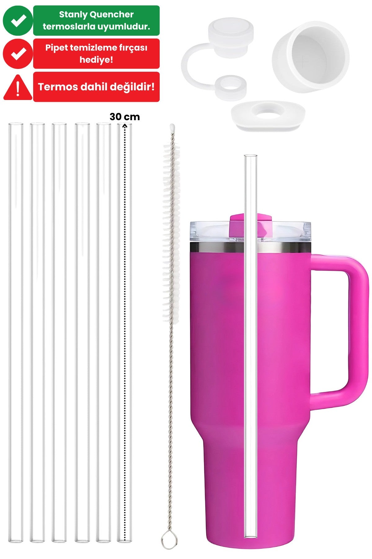 10 Parça Stanly Quencher Uyumlu 30 40 Oz Pipet Kapak Tıpa Seti Sızdırmaz Yedek Bardak Aksesuarları