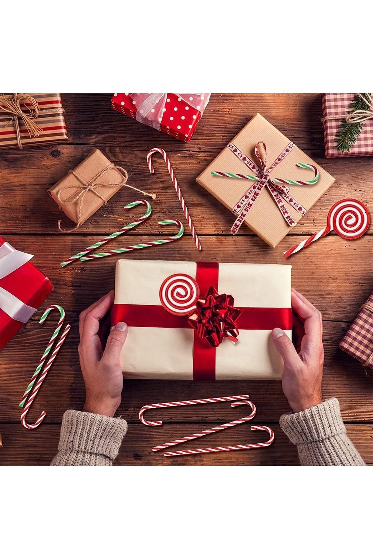 6 Adet Kırmızı Yeşil Beyaz Yılbaşı Baston Şeker Noel Ağaç Süsü Plastik Dekoratif Süs Set