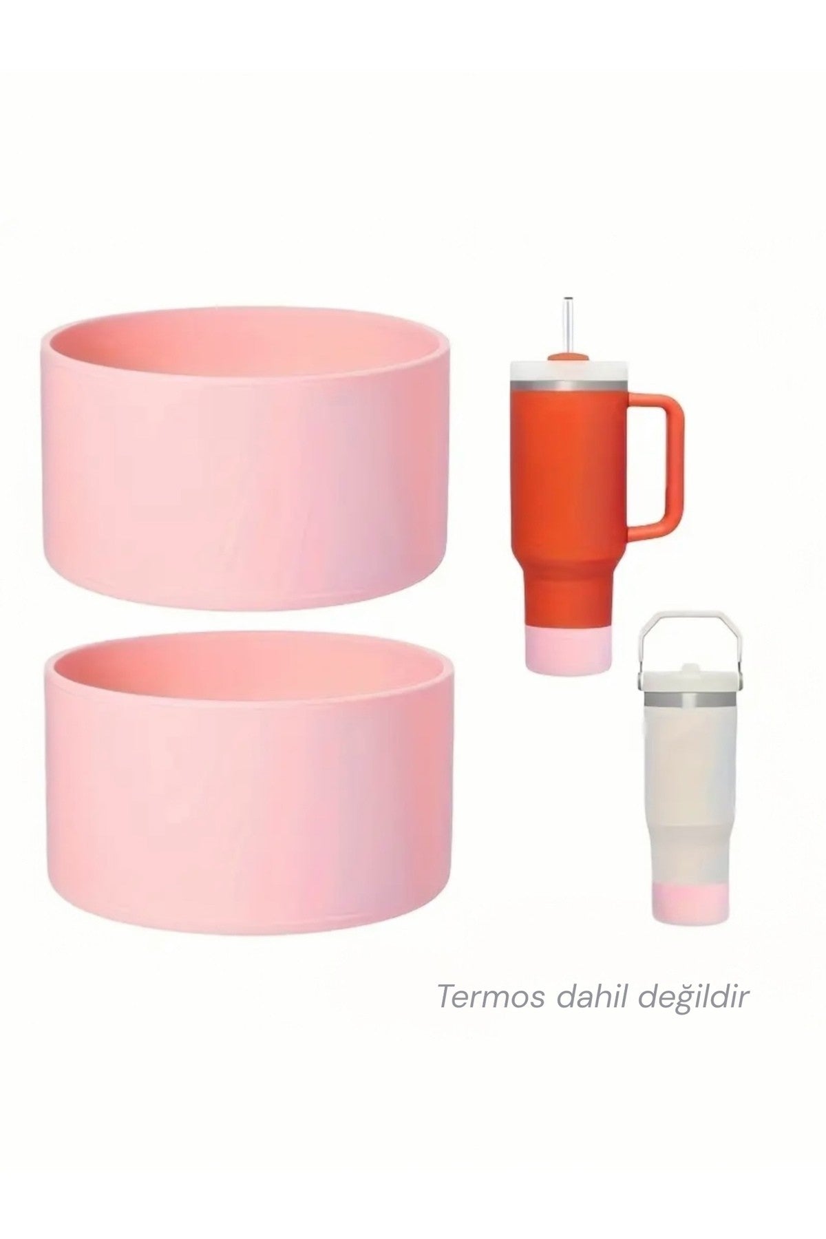 Stanly Quencher 30-40 oz ile Uyumlu Pudra Pembe Silikon Taban Koruyucu Termos Botu