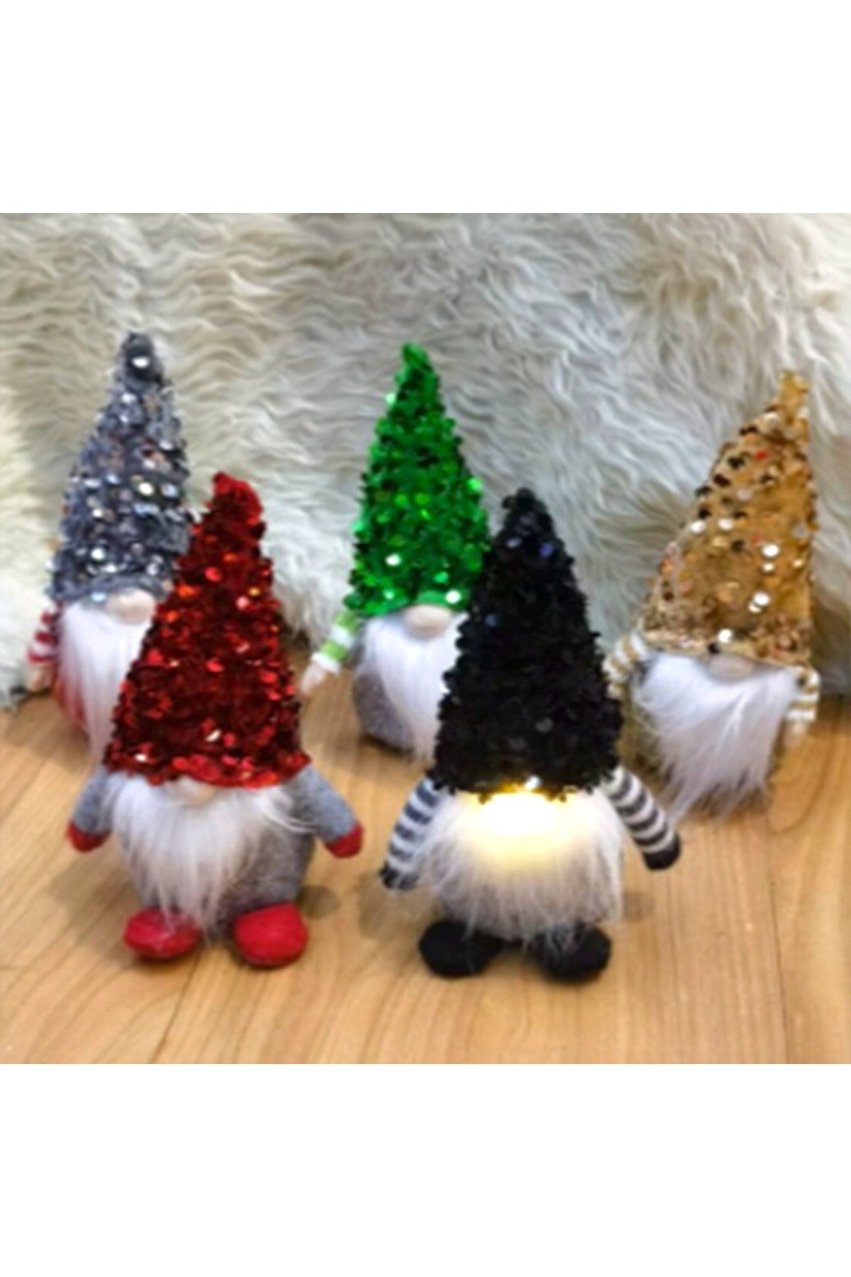 1 Adet 18 cm Burnu Yanan Gnome Payetli Yılbaşı Şans Cücesi Yılbaşı Süsü