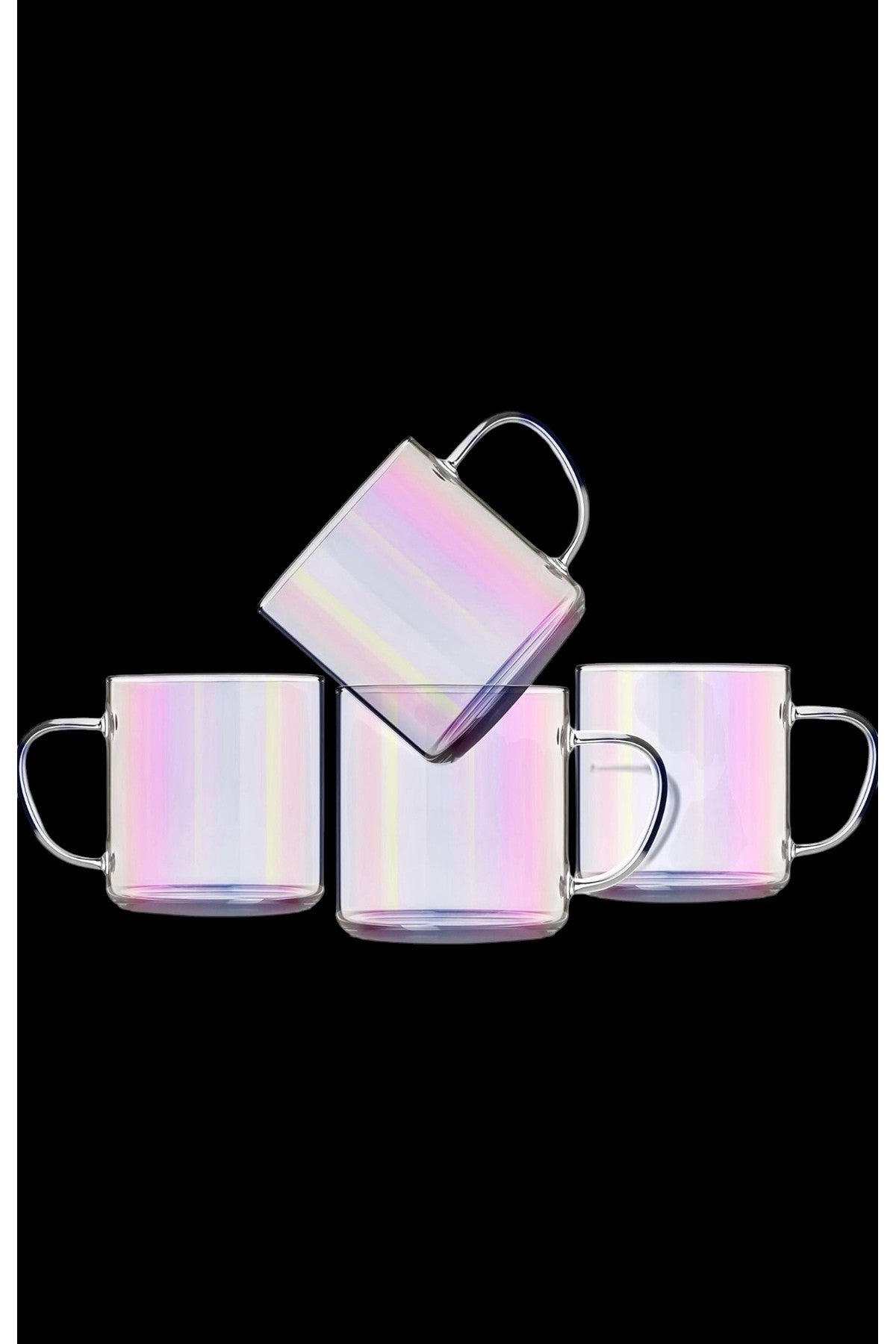 4 Adet ( 8 cm- 6cm) Gökkuşağı Borosilicate Isıya Dayanıklı Termisil Rainbow Glass Cup