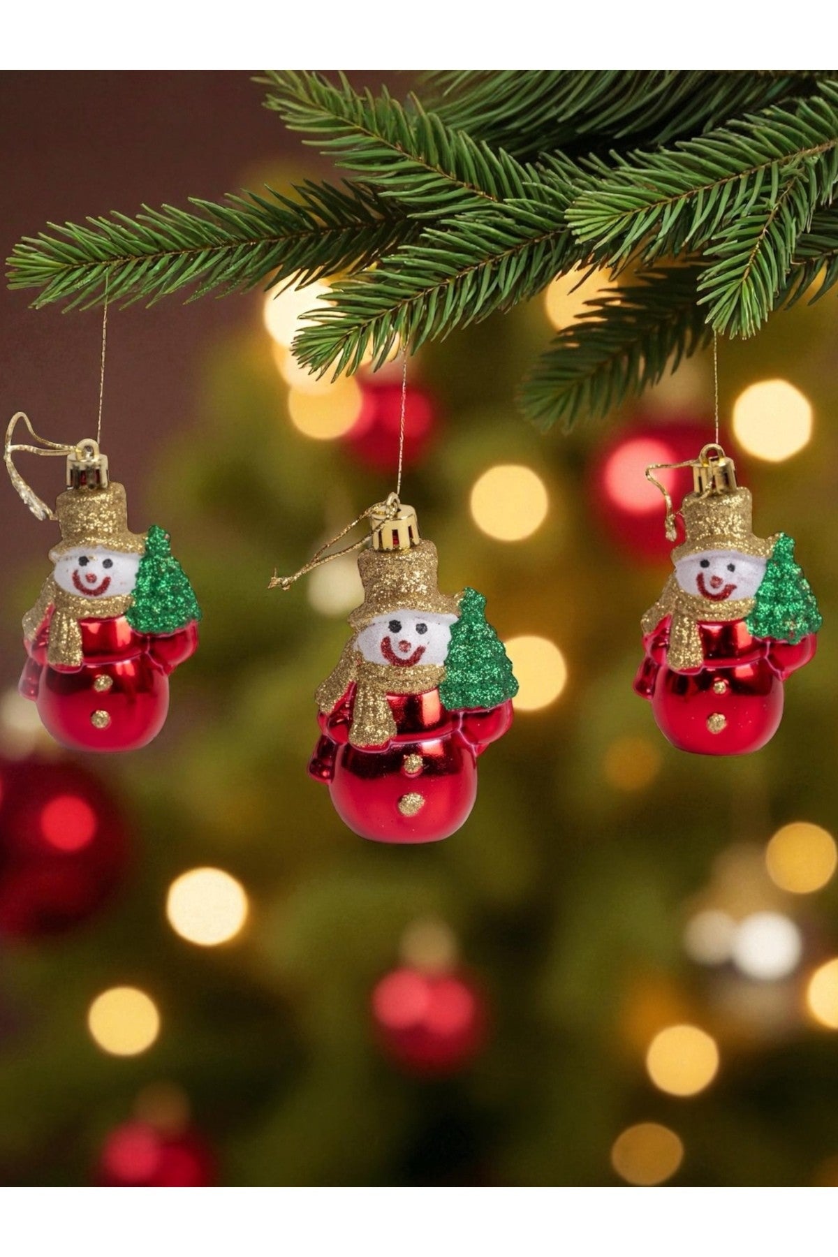 3 Adet Ağaçlı Kardan Adam Yıbaşı Süsü Noel Süs Parti Dekorasyon t223