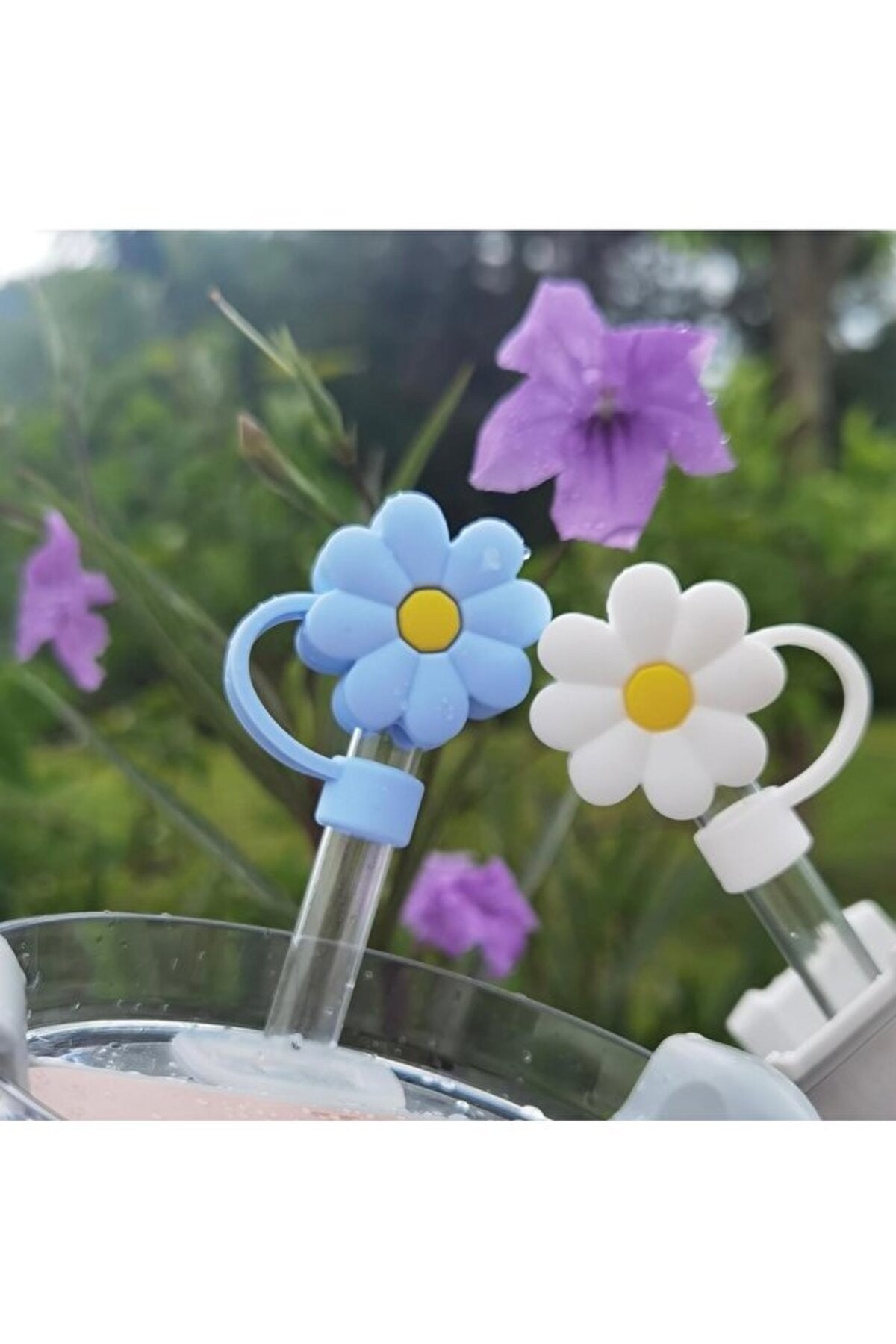 2 Adet Termos Uyumlu Çiçekli Aksesuar/ Pipet Koruyucu/ Çiçek Pipet Kılıfı/ Pipet Tıpası