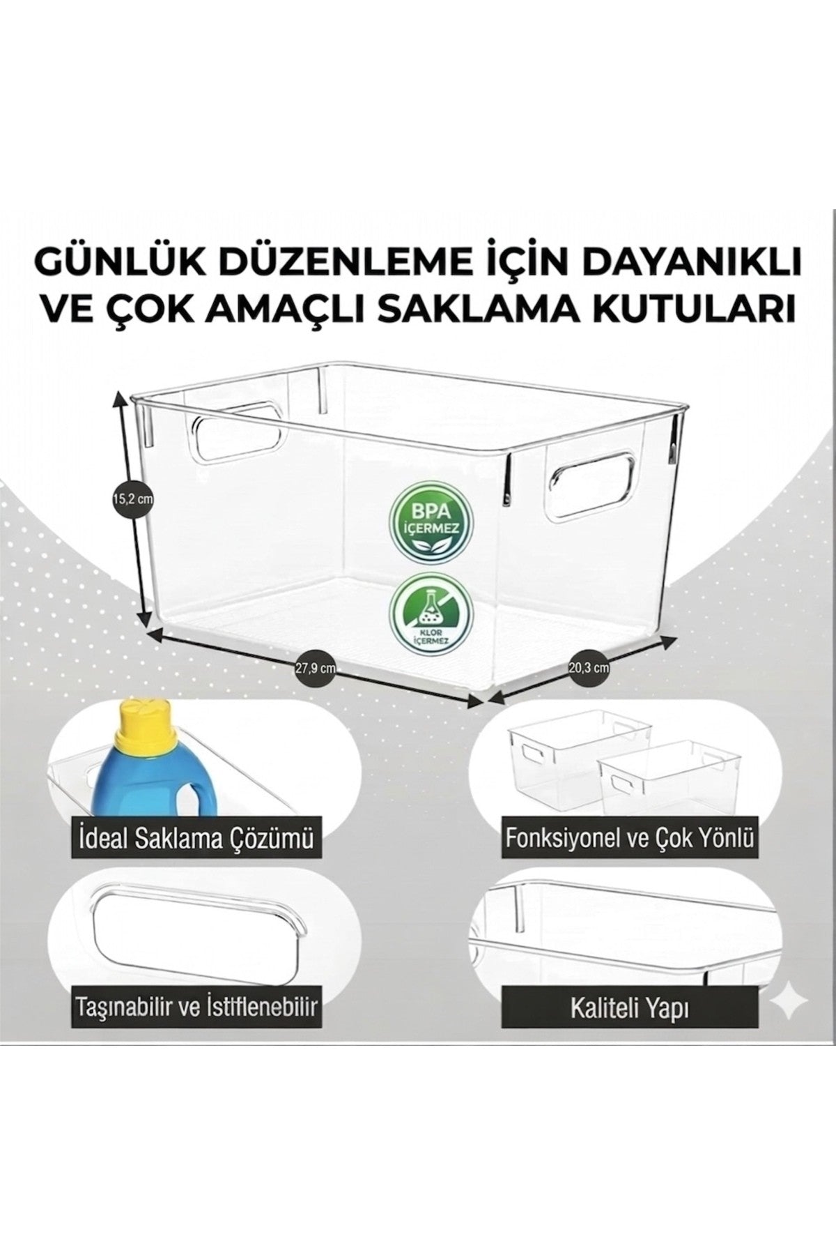 1 Adet Şeffaf Akrilik Buzdolabı Düzenleyici - Mutfak, Banyo, Dolap İçi Düzenleme Kutusu Organizer