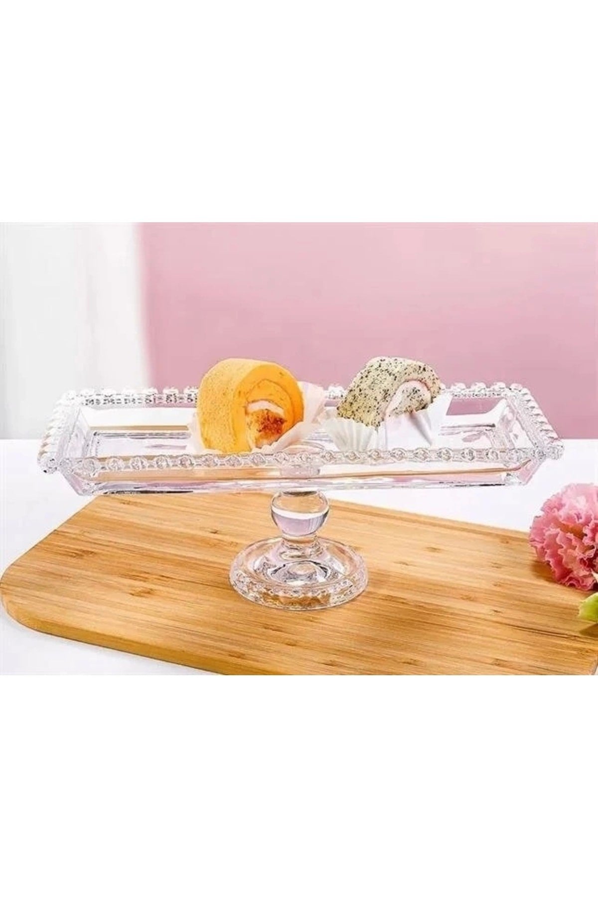 30*13 Cm Ayaklı Boncuklu Dikdörtgen Sunumluk Çikolata Kurabiye Pasta Standı