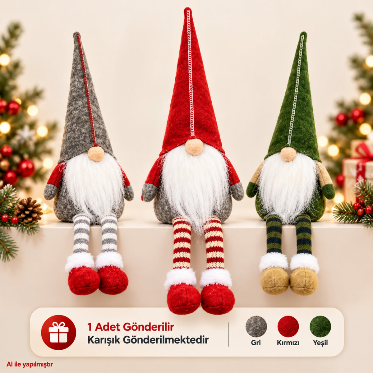 1 Adet 35 cm Uzun Şapkalı Gnome Tomte Şans Cücesi Yılbaşı Süsü Parti Dekorasyon Süs