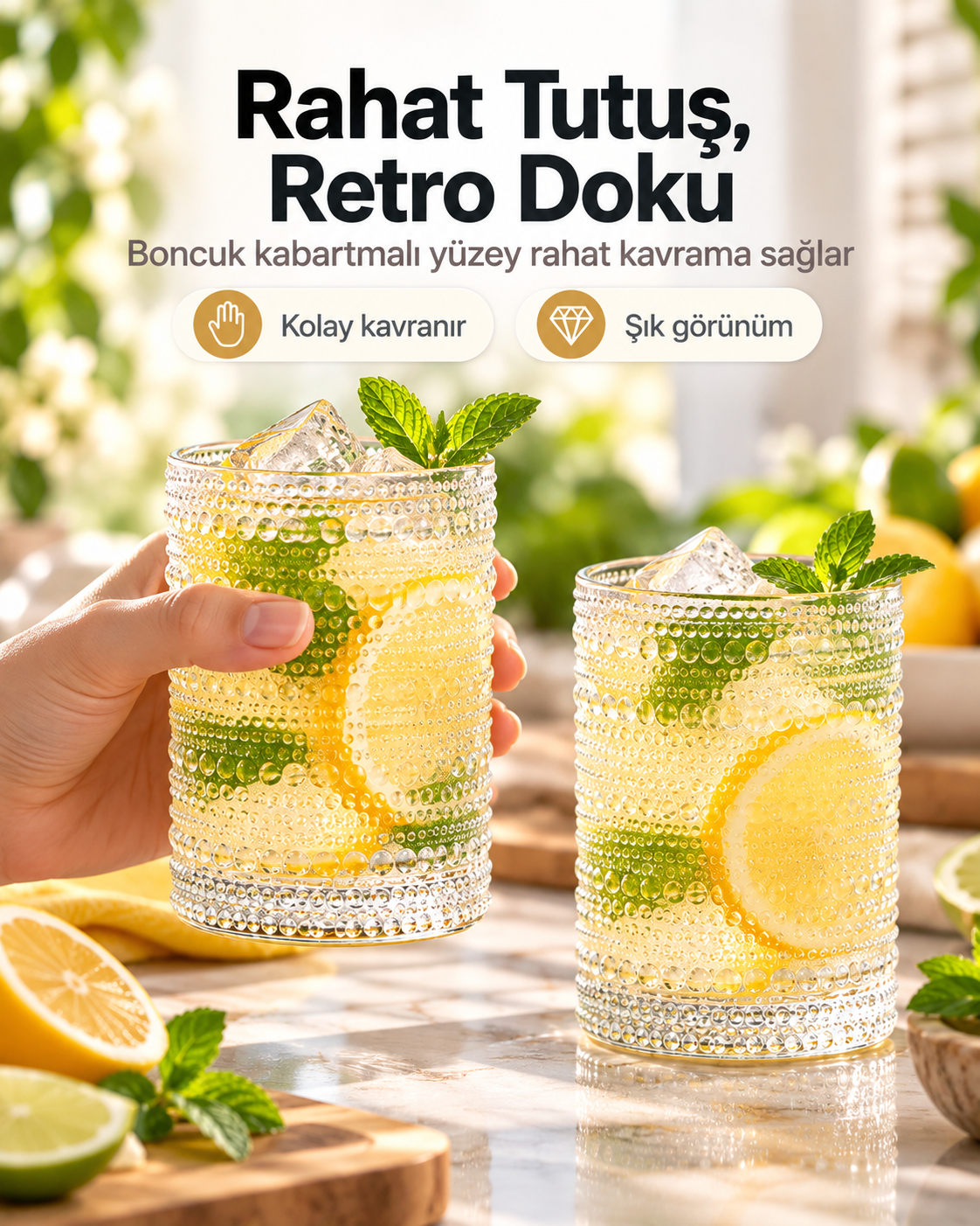 2 Adet 330ml Vintage Hobnail Bardak Antika Boncuk Kabartmalı Kahve y36