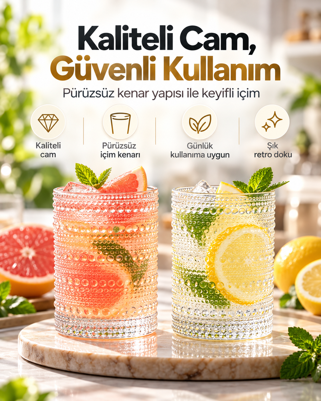 2 Adet 330ml Vintage Hobnail Bardak Antika Boncuk Kabartmalı Kahve y36