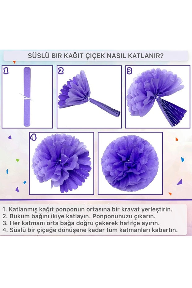 Yenigeldi Orta Rengarenk Kağıt Ponpon Süsler Parti Yılbaşı Organizasyon