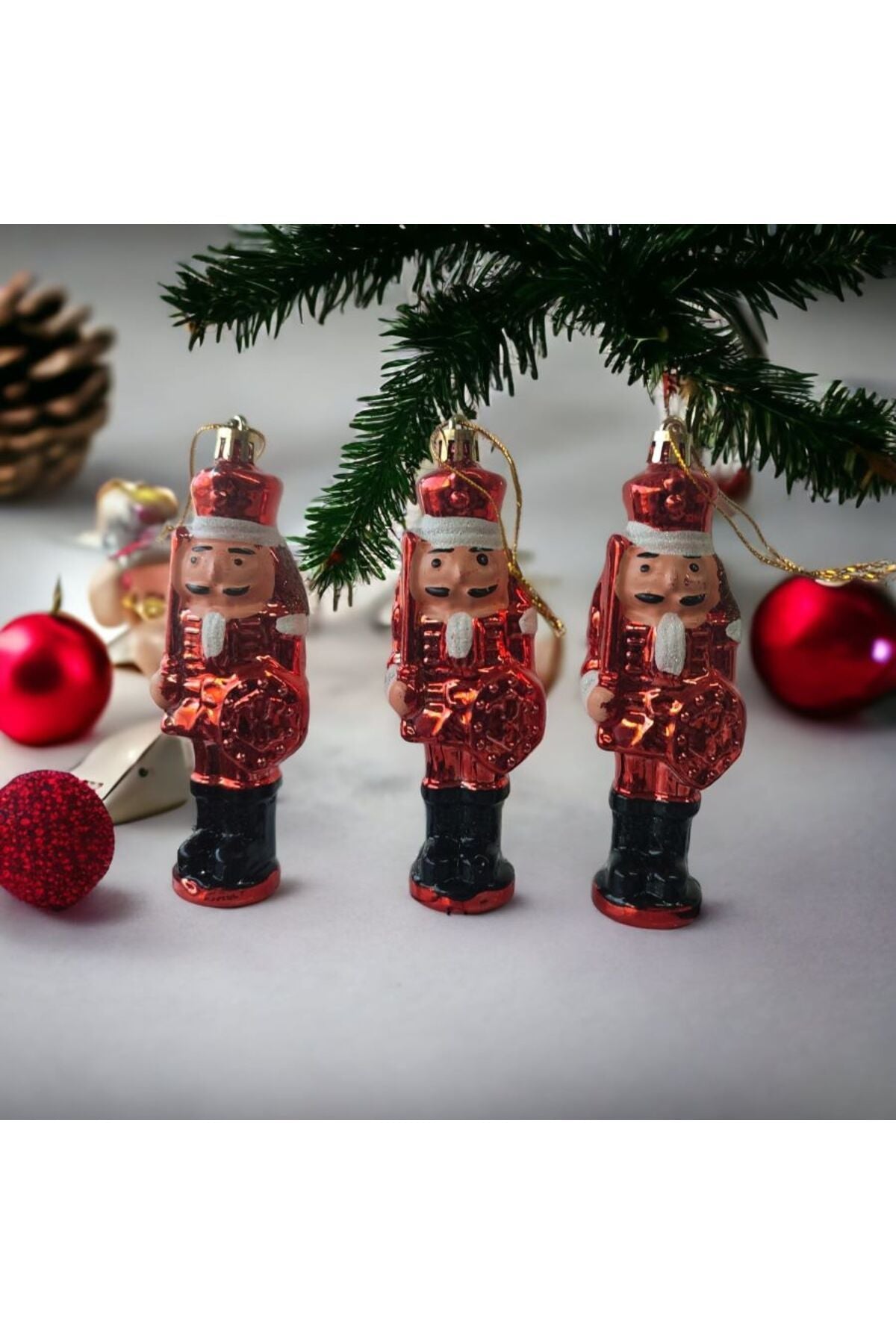 Yenigeldi 3 Adet Fındıkkıran Asker (7 CM) Nutcracker Çam Ağacı Süsü Yılbaşı Doğum Günü Parti Süslemeleri