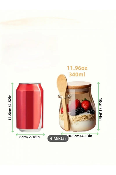 1 Adet 350 ml Bambu Kaşıklı Hava Geçirmez Cam Tuz Şeker Baharat Kavanoz y822
