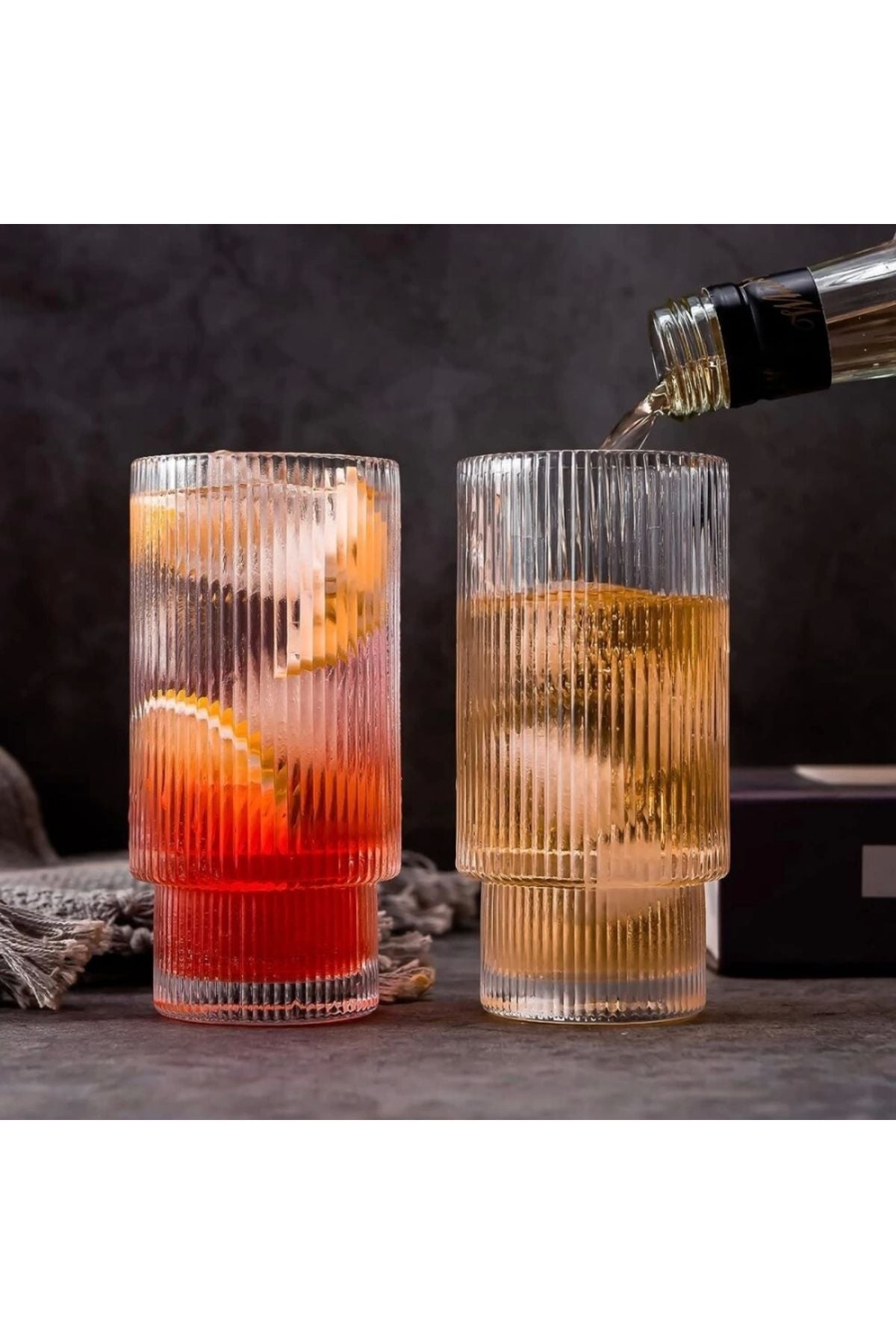 2 Adet Origami Şekilli Şeffaf Cam Bardak (1 B +1 K +2 Cam Pipet +1 Fırça) Buzlu Kahve, Kokteyl Barda