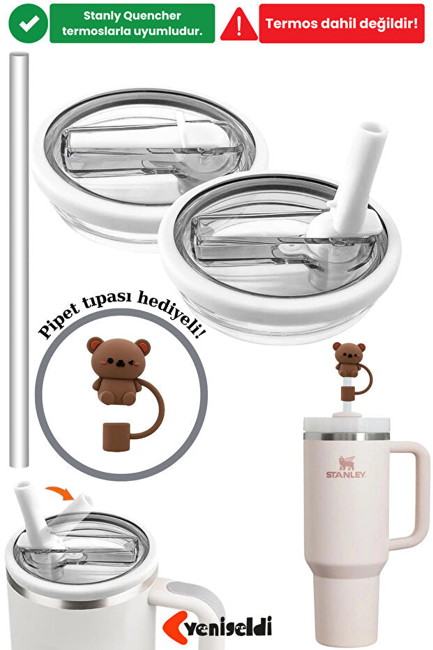 1 Adet Stnly Quencher Uyumlu 40 oz Flip Pipetli Kapak Sızdırmaz Yedek Bardak Kapağı