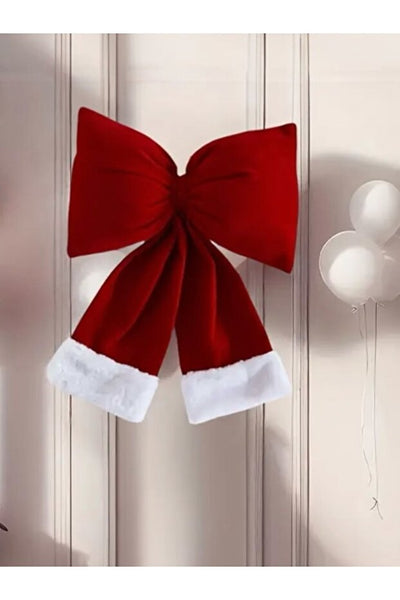 1 Adet Kırmızı Yılbaşı Ağacı Kumaş ve Peluş Fiyonk Süsü