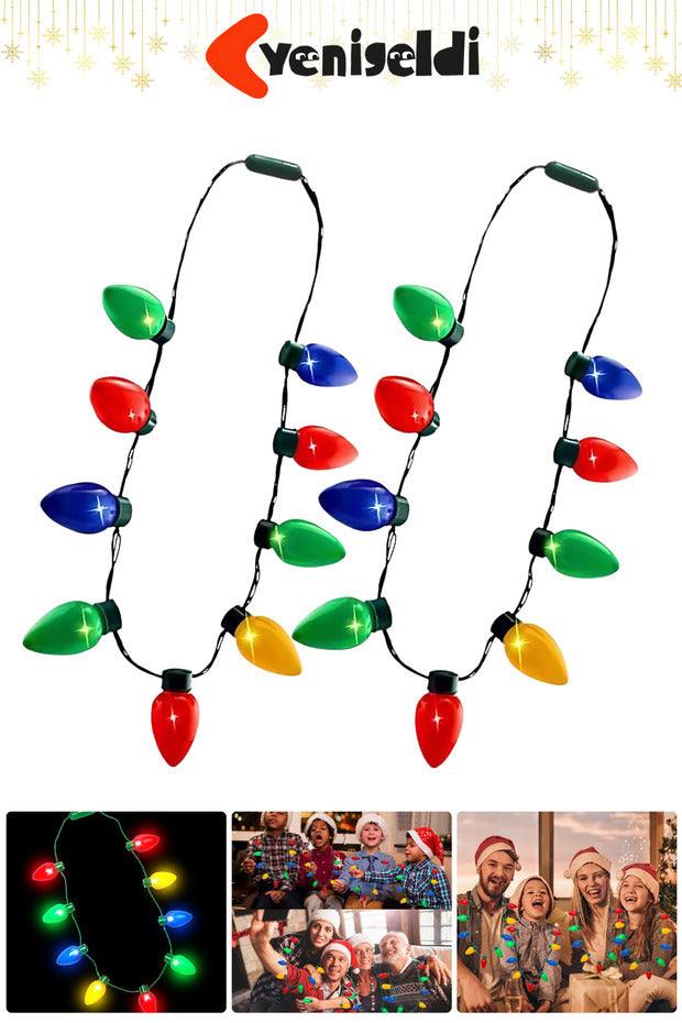 2 Adet Renkli Yılbaşı LED Işıklı Kolye - Parti ve Noel Dekorasyonu 3 Kademeli Yanma Modu