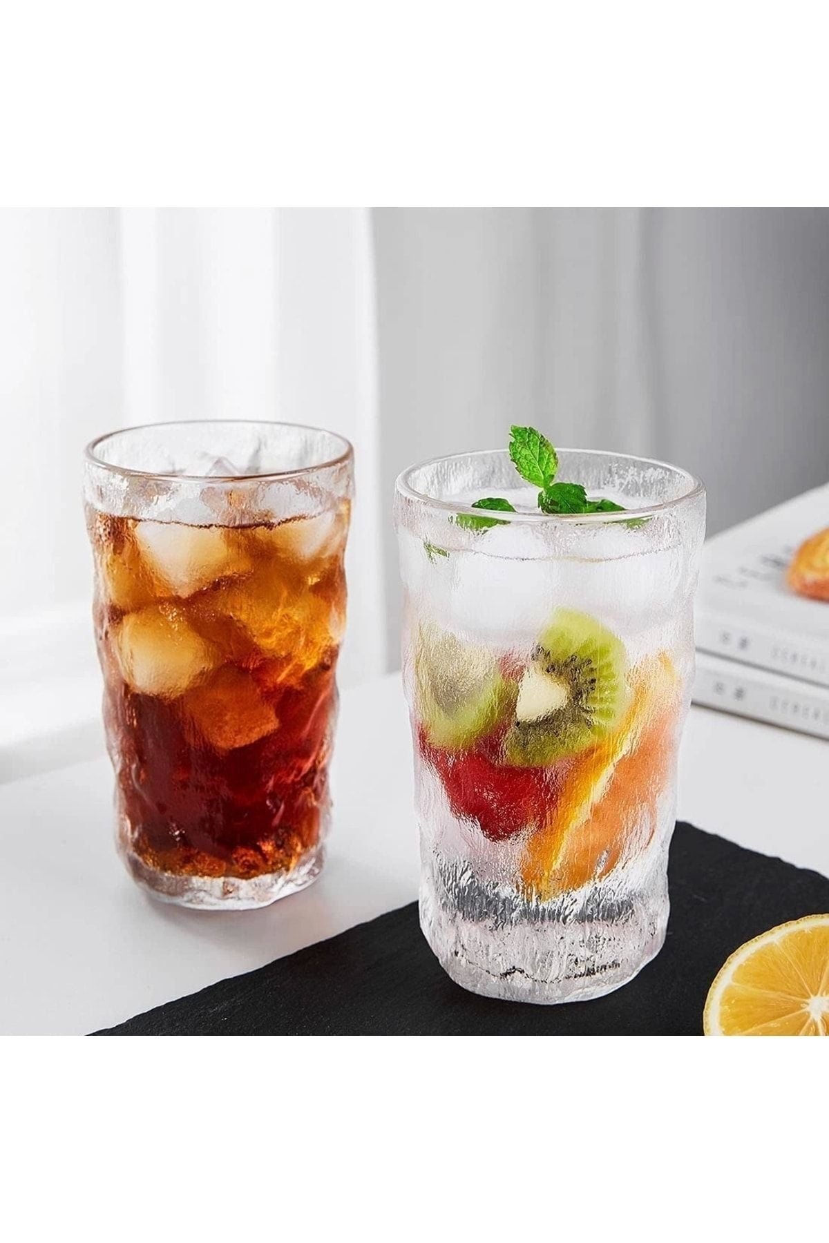 2 Adet 300ml. Italyan Cam Buzul Bardak, Buzlu Su Bardağı, Kokteyl Meyve Suyu Kahve Sunum