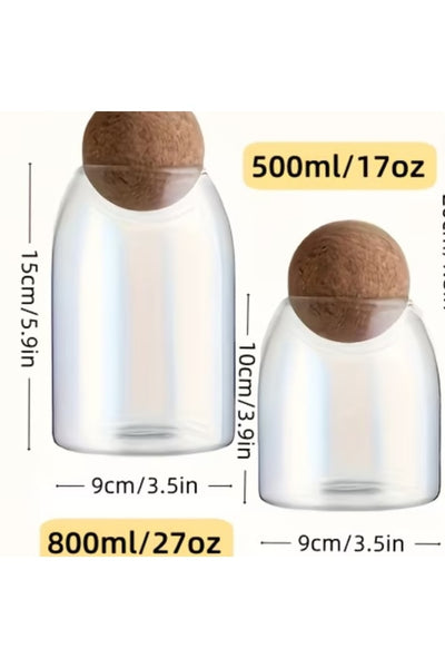 Yenigeldi 1 Adet Borosilikat Cam Kavanoz - Mantar Küre Kapaklı Dekoratif Saklama Kabı (15 cm - 800 ml)