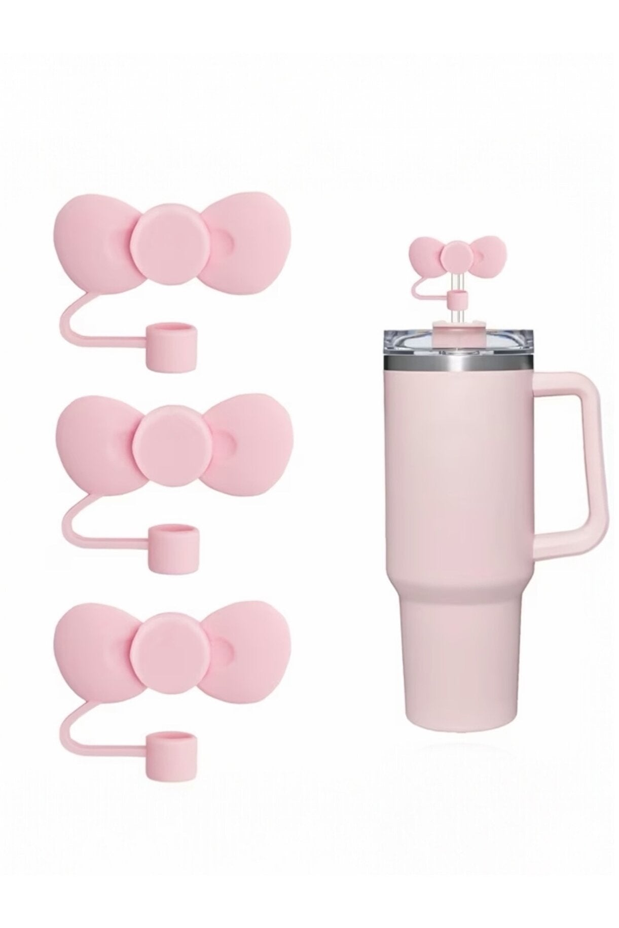 Yenigeldi 1 Adet Kawaii Tarzı Stanly Quencher için Fiyonk Pipet Başlığı - 9-10 mm Pipetlerle Uyumlu Silikon