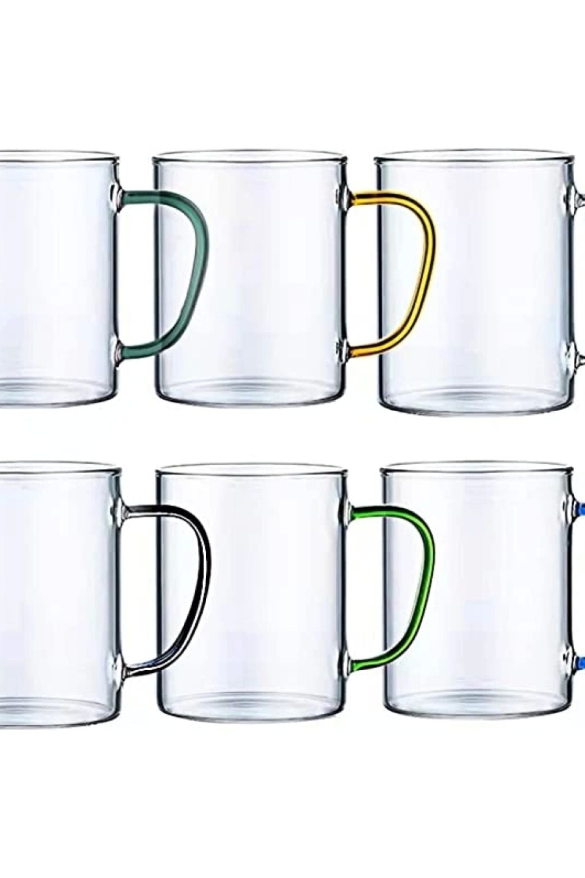 2 Adet Renkli Saplı Borosilikat Isıya Dayanıklı Termisil Cam Kupa Bardak