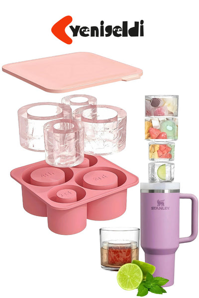 1 Adet BPA İçermeyen Silikon Kapaklı Buz Kalıbı 4 Gözlü 20oz 30oz 40oz Bardak Uyumlu