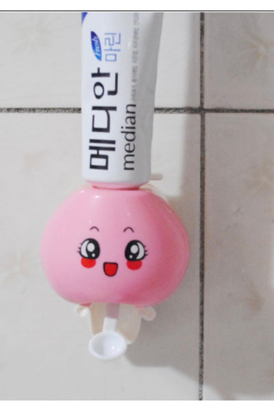 Sevimli Pembe Diş Macunu Dispenseri + 4'lü Diş Fırçası Tutucu | Vakumlu Banyoluk Organizer