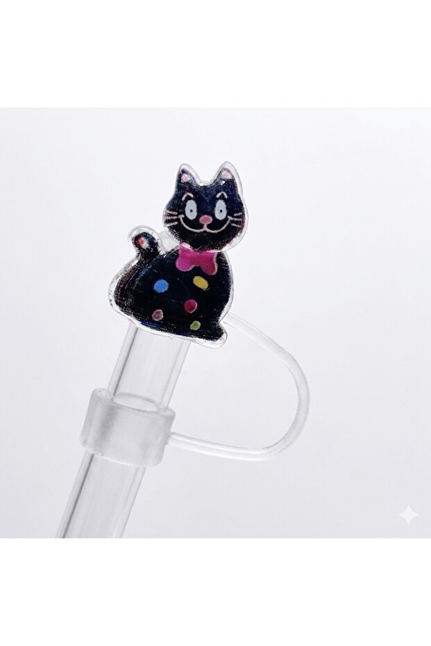Yenigeldi Sevimli Elmas Kesim Kedi 10mm Pipet Koruyucu - Silikon Pipet Tıpası, Kapağı ve Başlığı