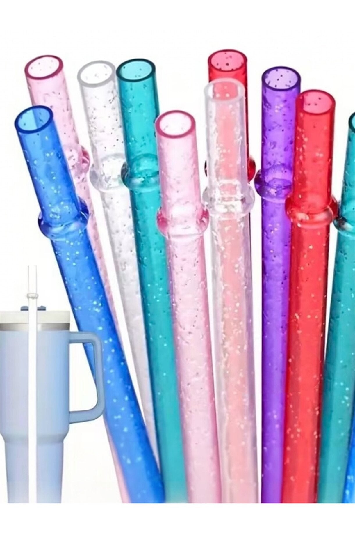 Yenigeldi 6 Adet 30cm ile Uyumlu Tritan Parıltılı Simli Pipet+ Temizleme Fırçası - 40oz Stanly Quencher Uyumlu