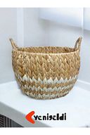 Yenigeldi 1 Adet Doğal Hasır Sepet ( 26 Cm * 40 Cm * Taban 28 Cm ) Beyaz Çizgili Yen240014or