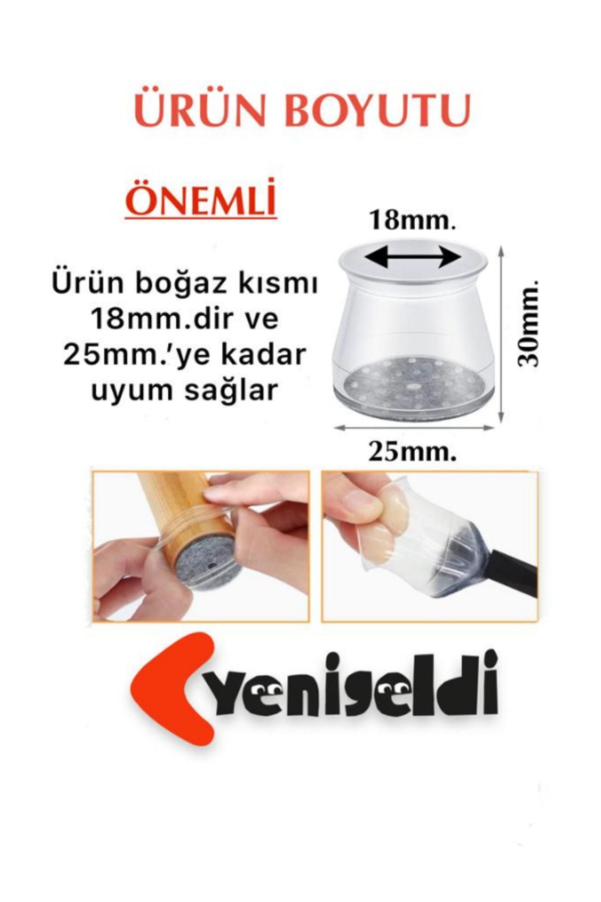 Yenigeldi 8 Adet Keçeli Orta Boy Silikon Sandalye Pabucu Kaydırmaz Pabuç Zemin Koruyucu