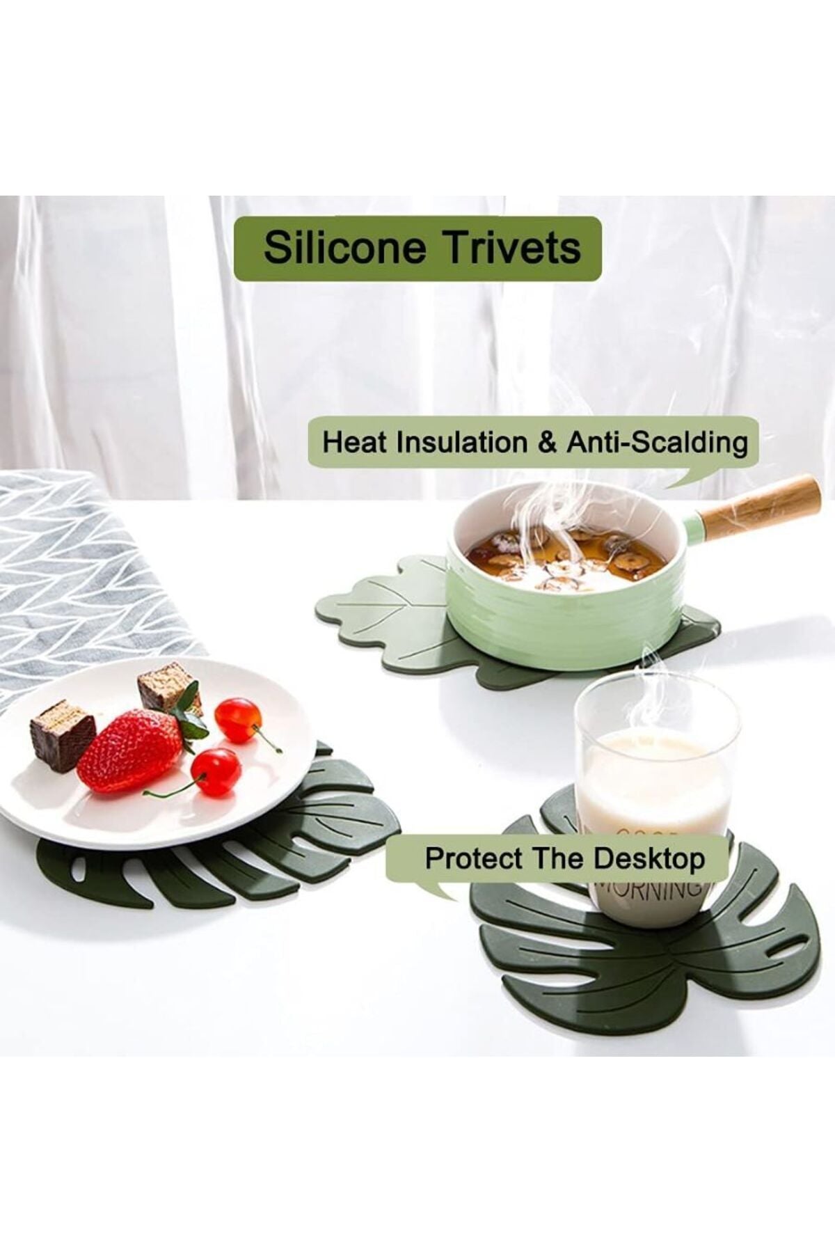 Yenigeldi 1 Adet Yaprak Silikon Çok Amaçlı Nihale Servis Isıya Dayanıklı Kaymaz Tencere Matı Trivet