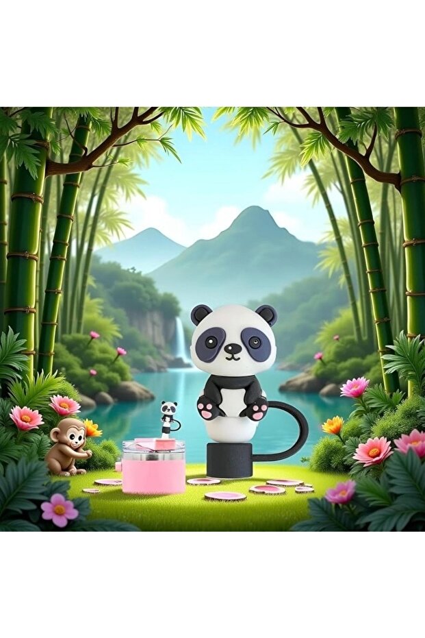 Yenigeldi Panda Figürlü 10mm Silikon Pipet Kapağı - Termos Pipet Koruyucu Tıpası ve Başlığı