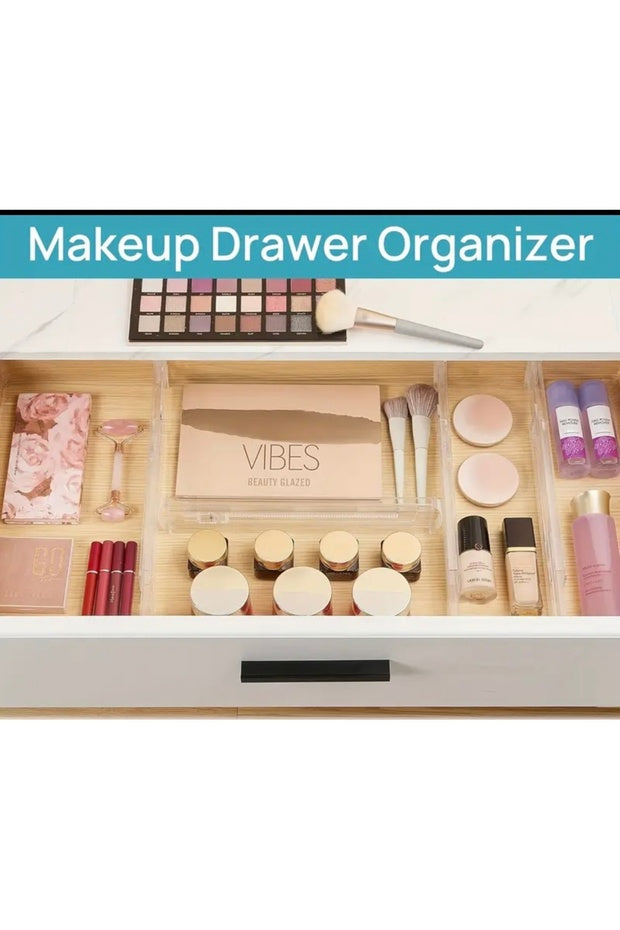 1 Adet Ayarlanabilir Yapışkansız Kilitlenebilir Şeffaf Çekmece Bölücü Plastik Organizer Düzenleyici