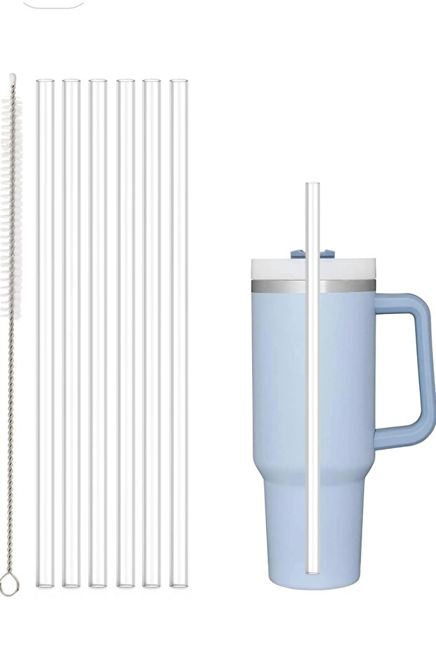 6 Adet 30 cm Stanly Quencher Uyumlu Tritan Pipet Ve 1 Adet Temizleme Fırçası
