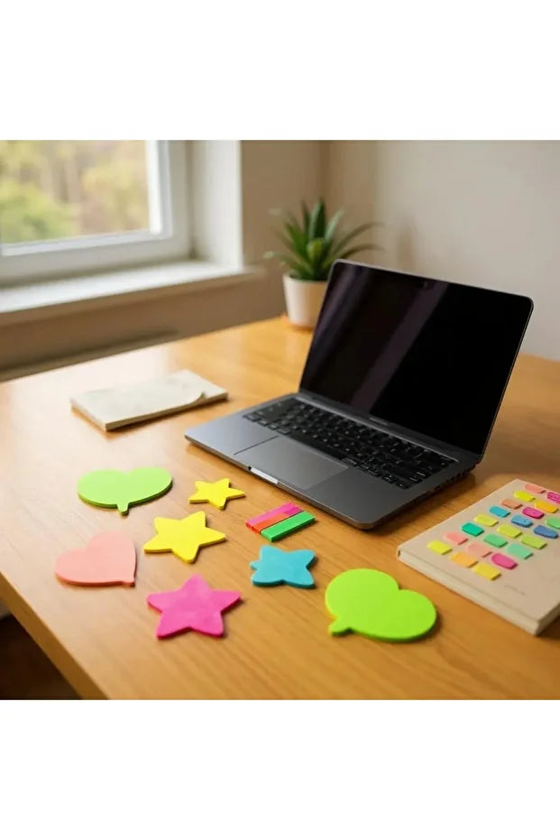 Yenigeldi Renkli Şekilli Yapışkan Not Kağıdı 4'lü Post-it + Sayfa Ayraçları Post it