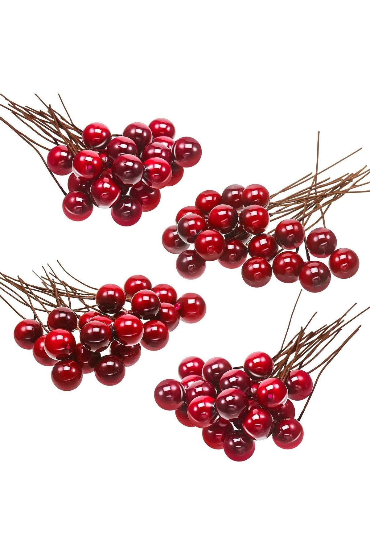 Yenigeldi 4 Demet ( Bir Demeti : 6 Adet ) Mini Uğur Kokina Red Berry Yılbaşı Süsü Dekor Süs T109