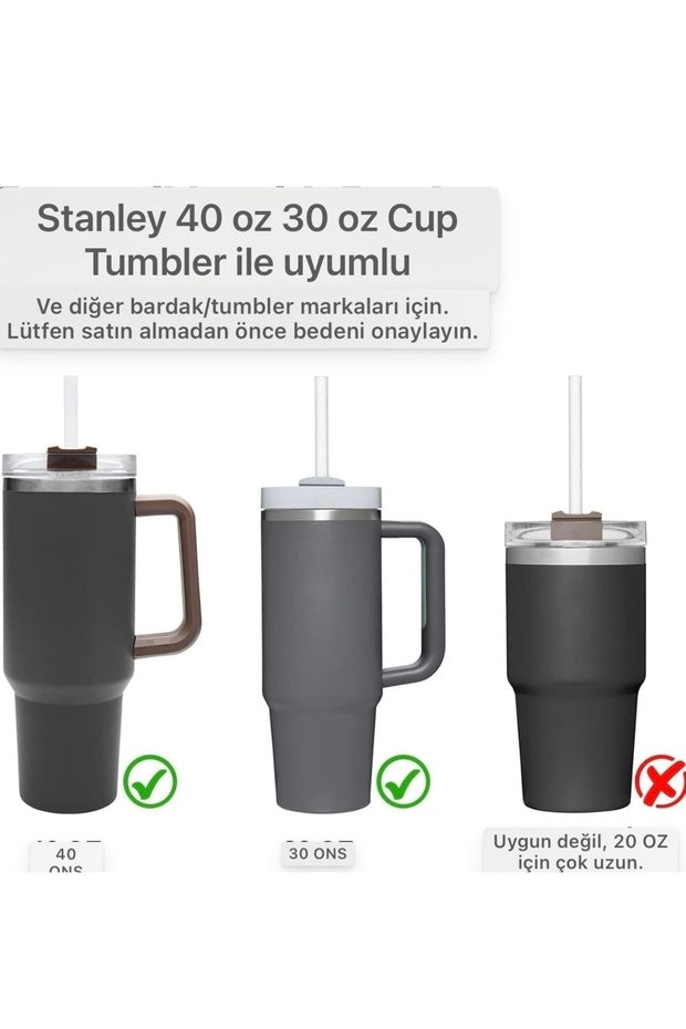 6 Adet 30 cm Stanly Quencher Uyumlu Tritan Pipet Ve 1 Adet Temizleme Fırçası
