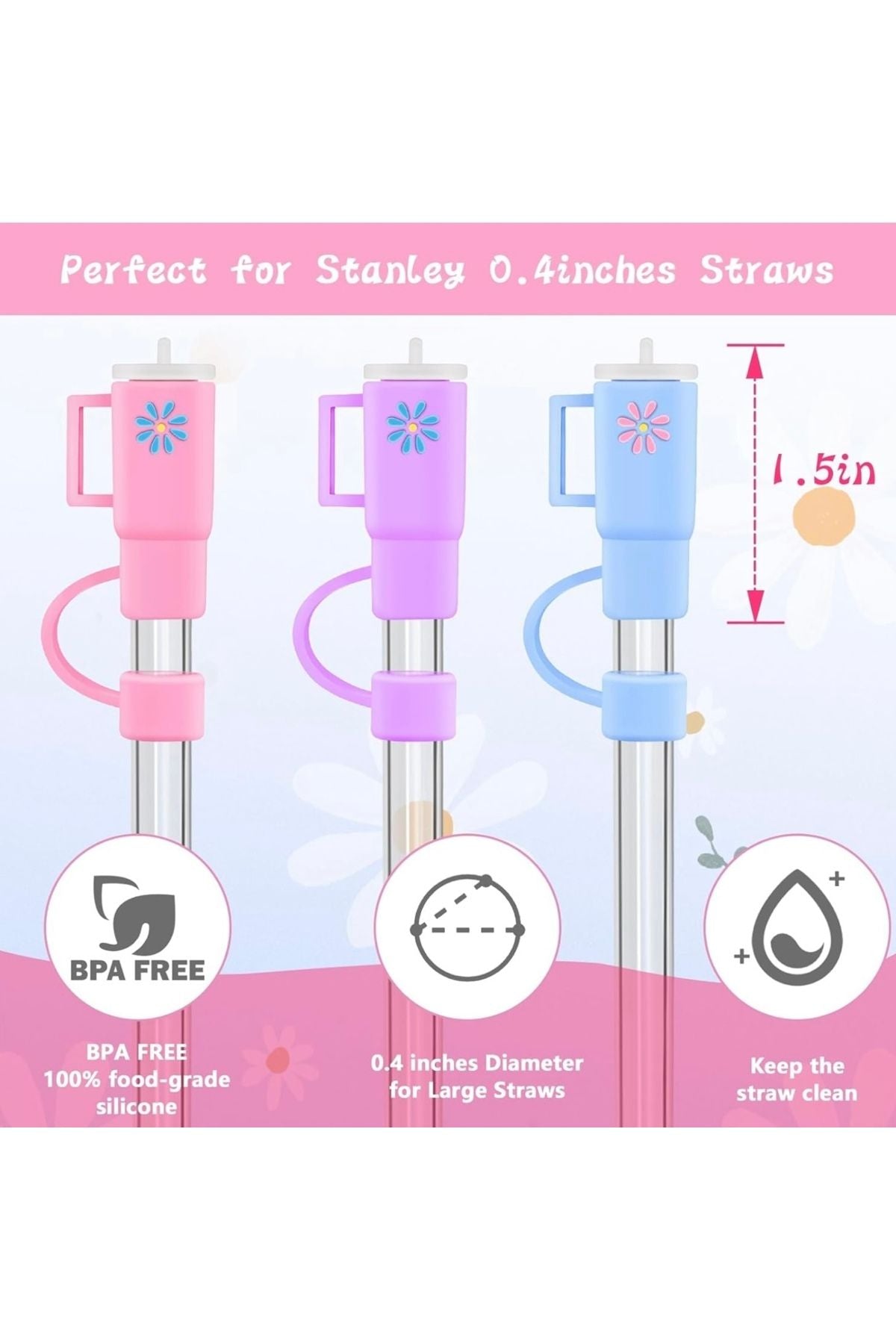 Yenigeldi 4 Adet Stanley Pipet Kapağı (beyaz Pembe Ve Kırmızı Renklerde ) Pipet Tıpası