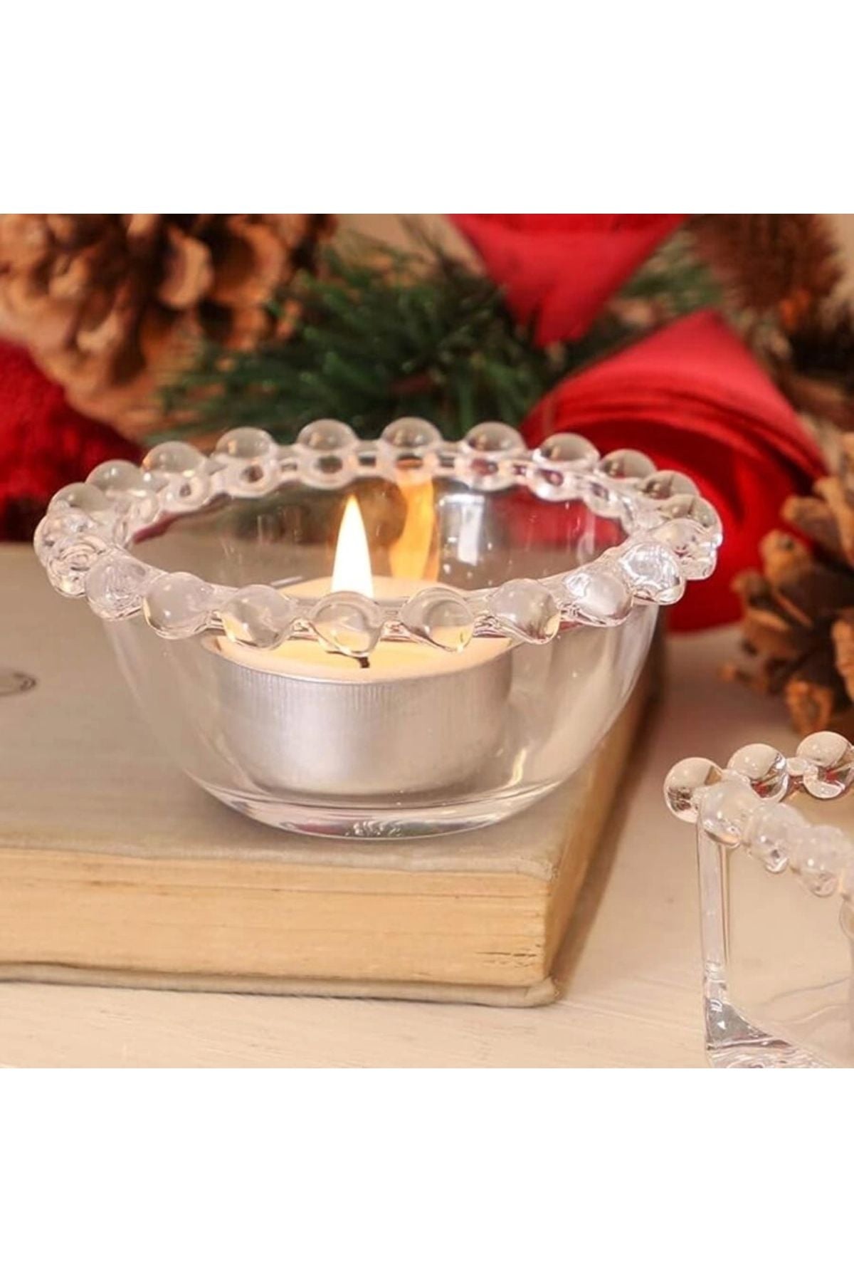 Yenigeldi 1 Adet Yuvarlak Boncuk Kenarlı Çerez Draje Lokum Reçel Sunum Kasesi Tealight Mumluk