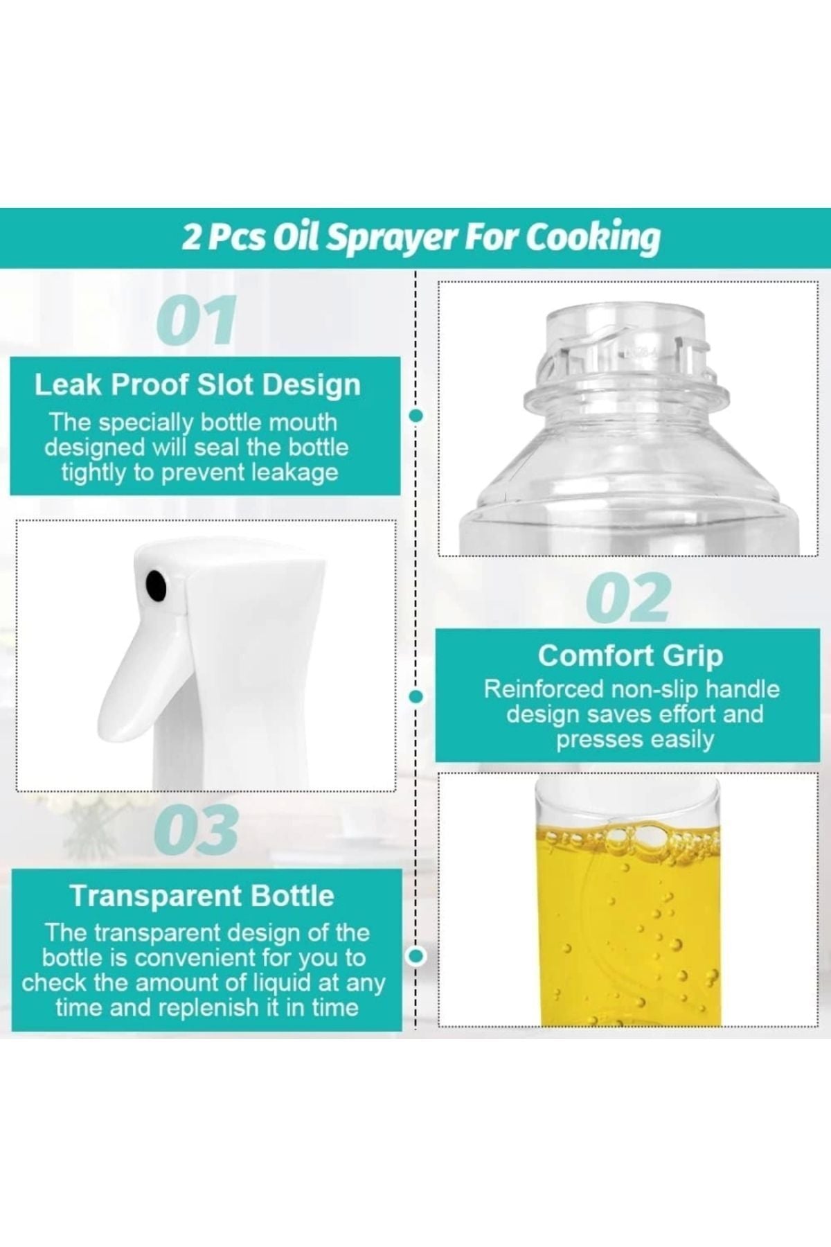 2 Adet Air Fryer Yağ Spreyi Salata Fırın Yağlık Yağ Püskürtücü Çok Amaçlı Yağdanlık Sprey Şişesi