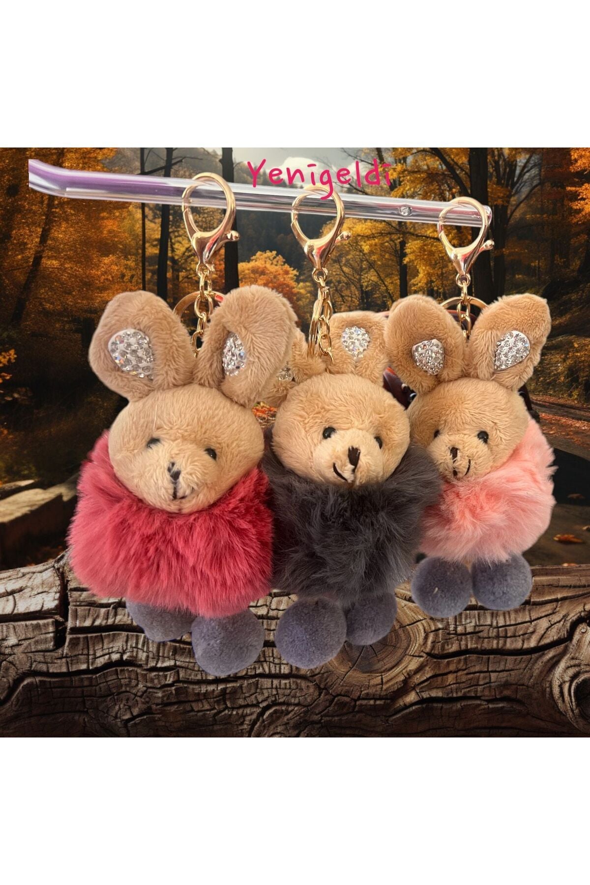 Yenigeldi ^3 Adet Yumuşak Sevimli Peluş Taşlı Anahtarlık Ve Çanta Aksesuarı