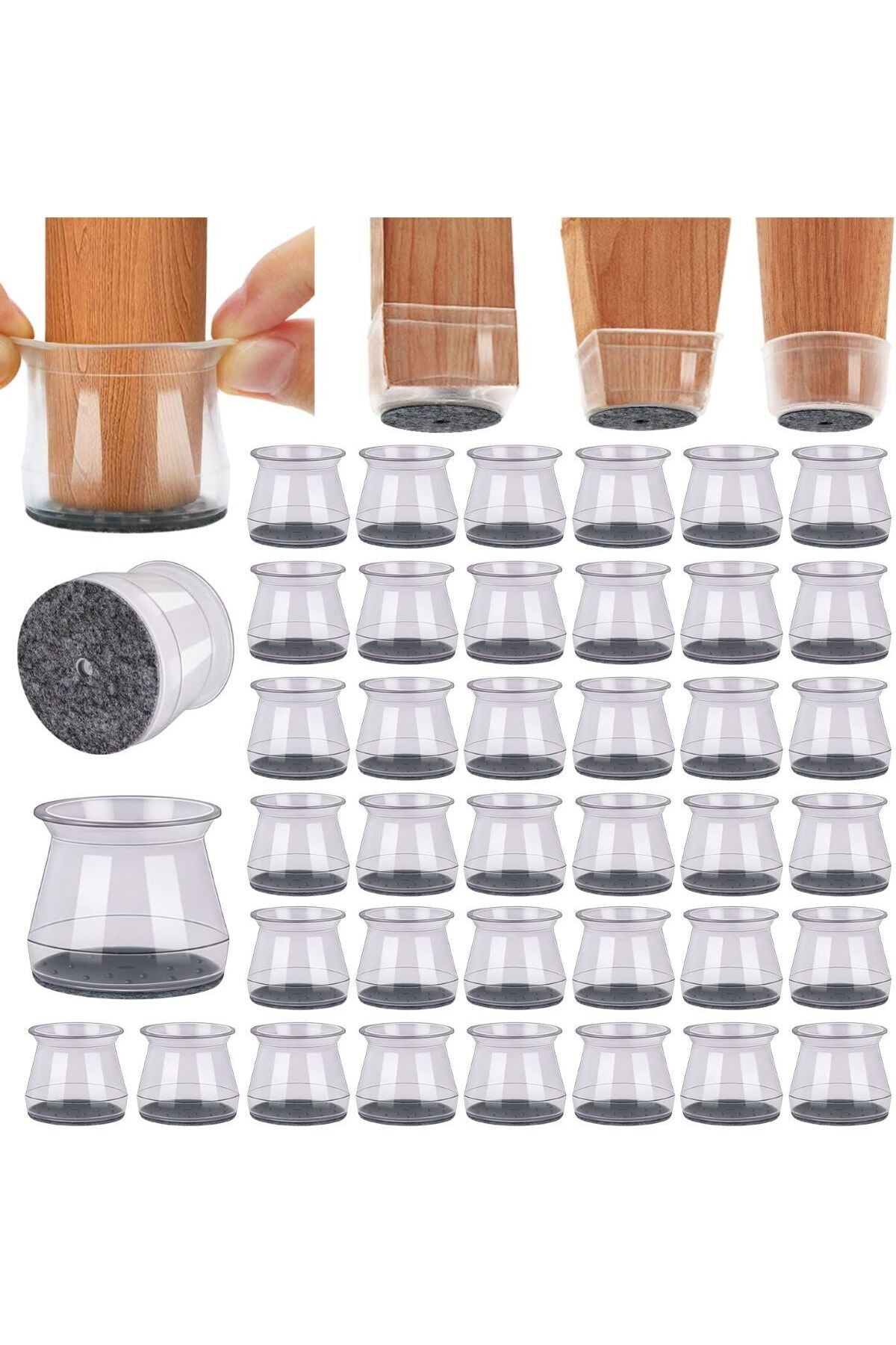 Yenigeldi 8 Adet Keçeli (20MM*25MM) Silikon Masa Sandalye Pabuç Kaydırmaz Zemin Koruyucu