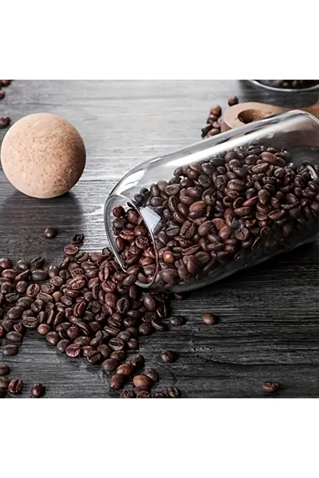 Yenigeldi 1 Adet Borosilikat Cam Kavanoz - Mantar Küre Kapaklı Dekoratif Saklama Kabı (15 cm - 800 ml)