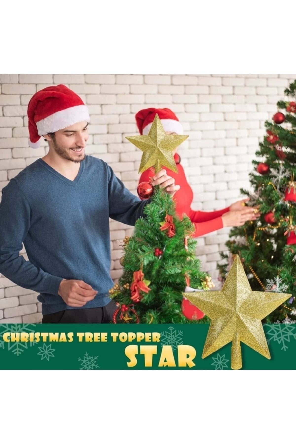 Yılbaşı Ağaç Yıldızı, 20 Cm Tepe Yıldızı, Çam Ağacı Süsü, Yıldız Süs Gold