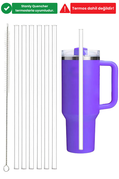 Yenigeldi 6 Adet 30 cm Şeffaf Stanly Quencher Uyumlu Tritan Pipet Ve 1 Adet Temizleme Fırçası