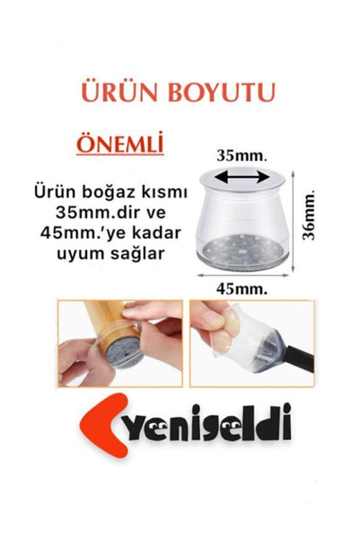 8 Adet Keçeli (45MM*35MM) Büyük Boy Silikon Masa Koltuk Mobilya Pabuç Kaydırmaz Zemin Koruyucu