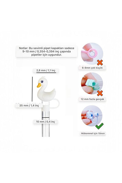 Yenigeldi Kuğu Model Silikon Pipet Kapağı - Termos ve Tumbler Pipet Koruyucu Tıpası (Beyaz Kuğu)