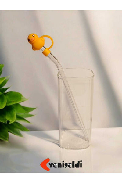 Yenigeldi (6MM) Silikon Pipet Başlıklı Pipet Ve Kare Uzun Kokteyl Kahve Bardağı